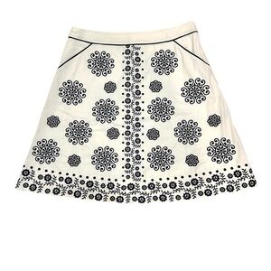 Anthropologie Women's Medallion-Print A-Line Skirt, Ivory/Black, Size 12